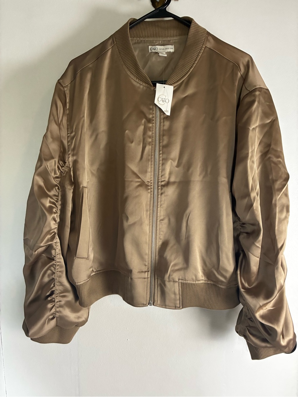 Cato Satin Bomber Jacket in Taupe Brown